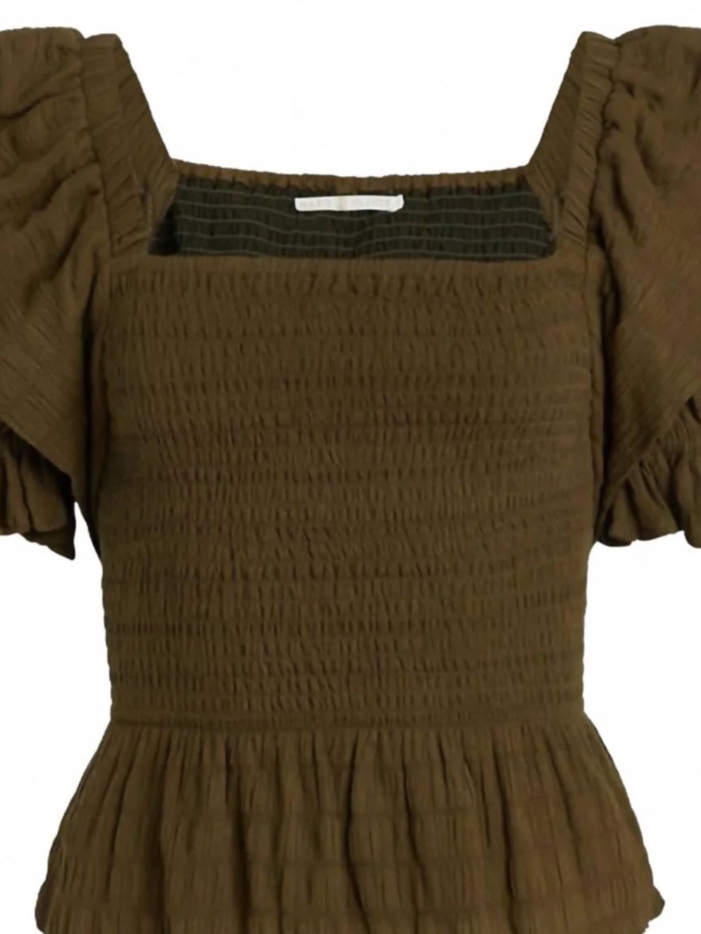Marie Oliver Olive Ruffled Smocked Peplum Top in Juniper | size small - Picture 5 of 9